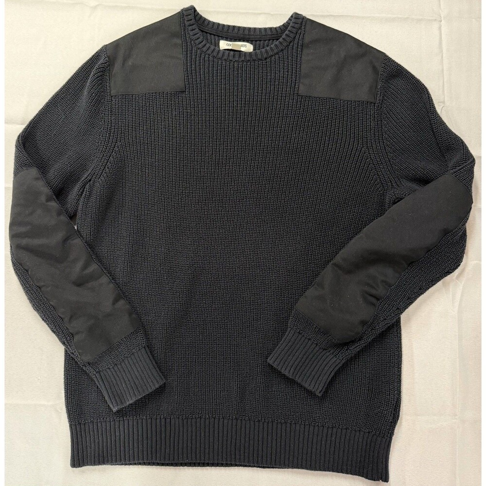 Goodthreads Sweater Mens Black Military Shoulder Elbow Patches Utility Cotton XL